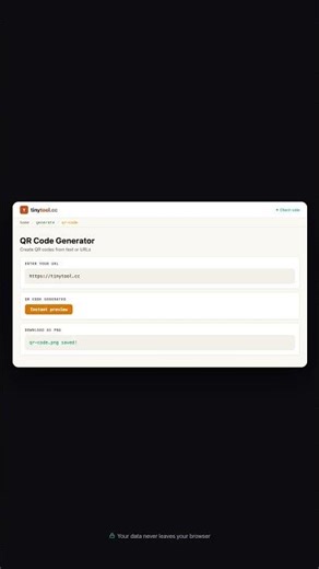 Generate QR Codes Instantly — Free, No Sign-Up | TinyTool.cc