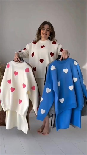 Ladies' Solid Color Hearth Embroidery Round Neck Drop Shoulder Pullover & Sweater Pants Set