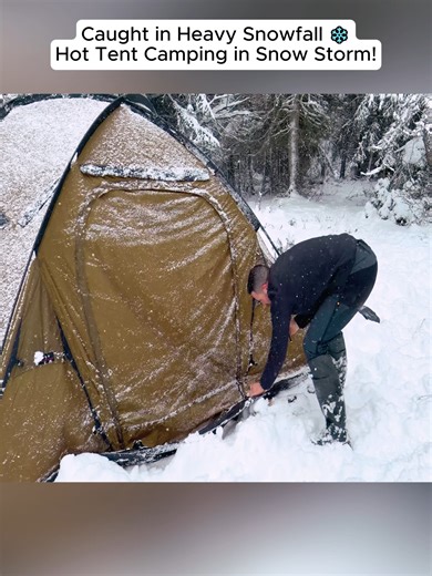 Luxury Hot Tent Camping During Heavy Snowfall