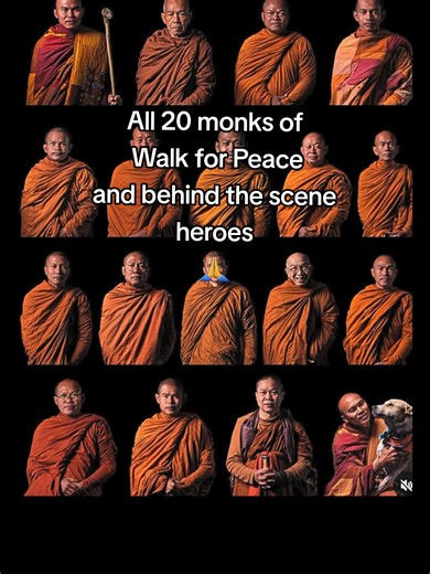 All 20 Monks & The Silent Heroes Behind Walk for Peace 🙏 🙏 All 20 Buddhist monks walking together - creating a powerful momentum of peace 🌏 Their footsteps inspire inner peace, mindfulness, and compassion in every heart 💛 💬 Who is your favorite monk? #walkforpeace #buddhistmonk #foryoupage #reminder #reel