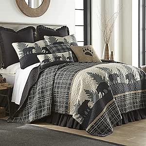 Donna Sharp Full/Queen Quilt - Bear Walk Plaid Lodge Quilt with Bear Pattern - Fits Queen Size and Full Size Beds - Machine Washable