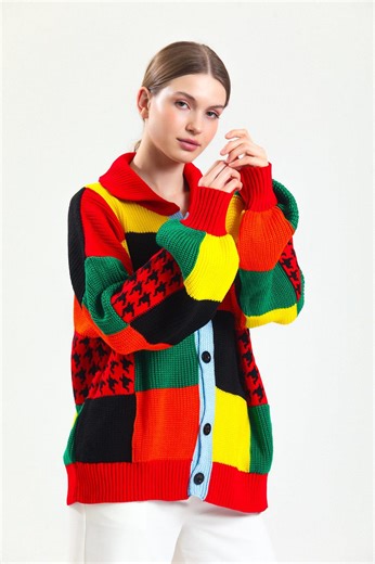 Chunky Wool Oversized Colorful Patchwork Knit Cardigan Sweater - Etsy