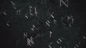 3D Ancient Runic Symbols Floating on Dark Background