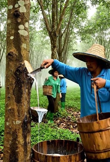 Traditional Rubber Extraction in China’s Tropical Forests 🌿 | Skillful Latex Collection Process