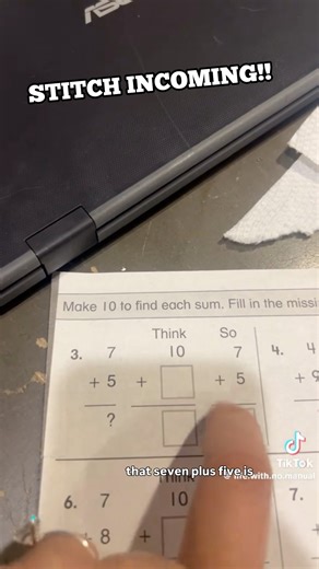And it's 100% ok to be counting on their fingers or with objects at this point! I would give my kid 5 blocks in front of them. I imagine the conversation would go like this: "We already have 7, now let's count until we get to 10. Great! Now, how many blocks are left? 2? It's really easy to add 10 plus 2, where do we end up?" This is a great skill to practice while driving. Stick to single digits that add up to more than 10. This looks weird on paper, but works beautifully for mental math. #addit