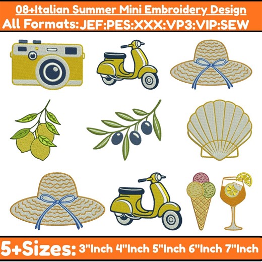 Italian Summer Mini Machine Embroidery Designs Oastal Fisherman Sea Embroidery East Coast Beach Elements Pattern Pes Files 5 sizes Downloads - Etsy