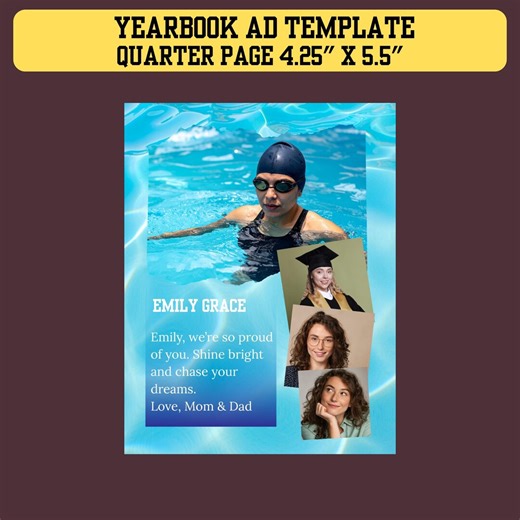 Swim Team Senior Yearbook Ad Template Quarter Page, Graduation Message Layout, Editable Canva Sports Ad, High School Yearbook Page - Etsy
