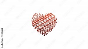 Beating heart, scribbled design. 2D animation. Loop footage 4k