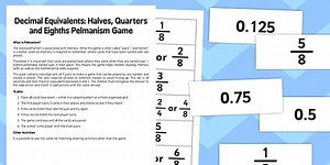 Year 6 Decimal Equivalents Halves Quarters and Eighths Pelmanism Game