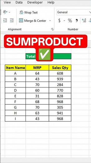 How to Use SUMPRODUCT in Excel (Easy Guide) | #excel #shortsfeed #youtubeshorts #shortvideo