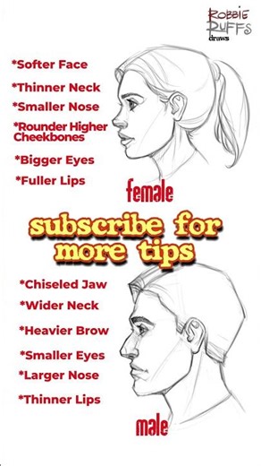 Male vs Female Faces (Simple Tips) #drawing #artinstruction #art