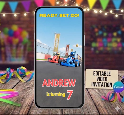 Animated Race Car Invitation, Go Kart Birthday Video Party Invite (editable Canva) - Etsy