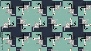 Cartoon Employees In Cubicles Typing Working In An Office Stock Video