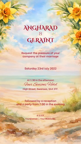 Wedding Invitations Digital Download | Yellow Daffodil Wedding Invitation Template | Welsh Mobile Phone Invite - Etsy