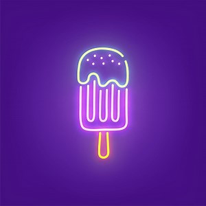 Ice cream neon icon, bright signboard, light banner. Ice cream logo...