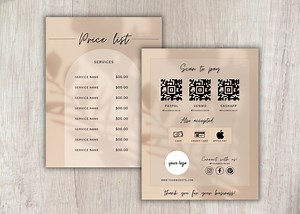 Editable Scan to Pay and Price List, Neutral Colored Customizable Pricing Guide Template for Small Business Owner, Printable QR Code Sheet - Etsy