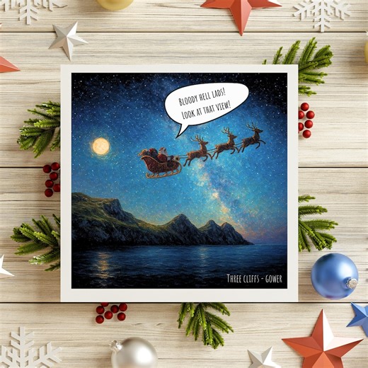 Funny Santa Christmas Card | Three Cliffs Bay, Gower Greetings - Etsy UK