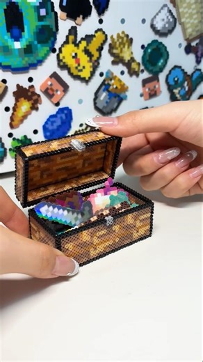I made a minecraft box with perlerbeads.#diy #perlerbeads #minecraft #box