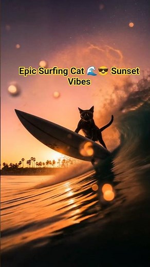 Cool Cat Surfing the Waves 🌊😎 Epic Sunset Adventure #SurfingCat #kittikapers