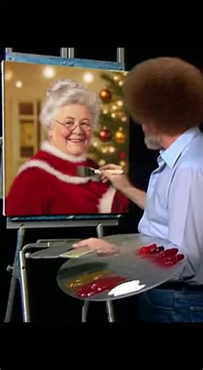 Bob Ross painting a portrait of Mrs. Claus (Santa Claus’s wife) | Painting