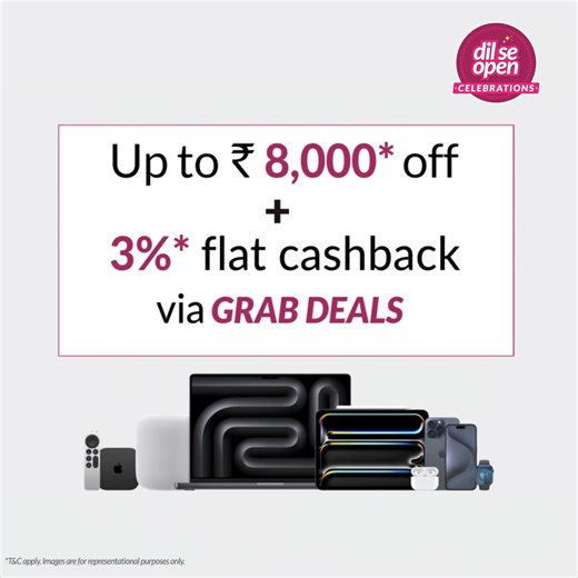 5.3M views · 2.3K reactions | Shop the latest Apple products and get up to INR 8000* off + flat 3%* cashback via GRAB DEALS with Axis Bank Credit Cards (including all recently migrated cards). Also valid on EMI txns. *Available only from Apple.com/in & Apple BKC, Mumbai or Apple Saket, New Delhi. ** Log in to our Mobile Banking App, open > GRAB DEALS *T&C apply #AxisBank #DilSeOpenCelebrations #Apple #iPhone #MacBook #iPad #AppleWatch | Axis Bank | Facebook