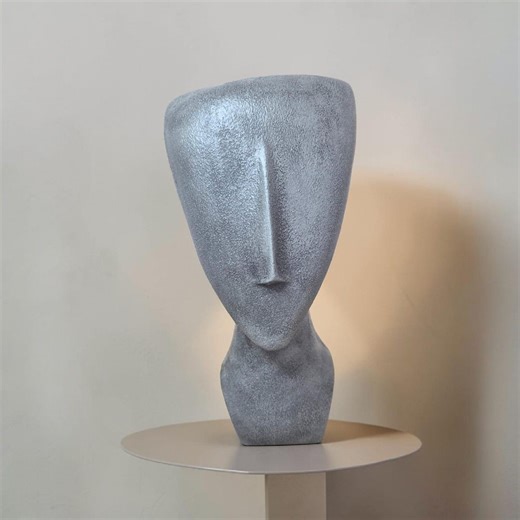 Abstract Face Sculpture, Modern Minimalist Bust, Textured Gray Statue, Hand Painted Home Decor - Etsy