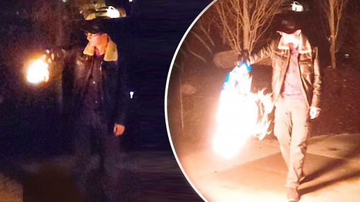 Flamethrower gauntlet created by this fiery young inventor