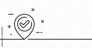 Continuous line art drawing geolocation. Single line drawing, solid line. Animation of one line check mark, label and route completed. Video 4K