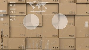 Animation of statistics processing over stack of boxes