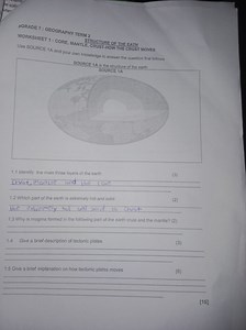 paRADE 7: GEOGRAPHY TERM 2WORKSHEET 1 : CORE, MANTLETRUCTURE O... | Filo