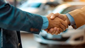 A handshake as a sign of agreement between a buyer and a car dealer sales agent. Buying or renting a brand new car. 4K, video. buying, agreement, automobile, rent, buy, rental, purchase, businessman