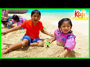 Family Fun Day at the Beach and playing with Sand! - Videos For Kids