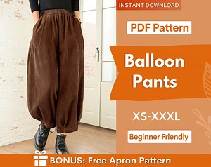 Balloon Pants Sewing Pattern, Barrel Leg Pants Pattern, Wide Leg Pants Sewig Pattern, Women Sewing Pattern Pants, Baggy Pants Pattern - Etsy