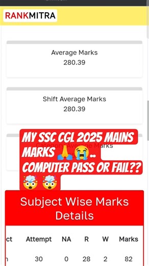 🤯🤯🤯MY SSC CGL MAINS MARKS 🙏😭.. COMPUTER PASS OR FAIL ??? #ssc #ssccgl #sscgd #sscchsl #answerkey