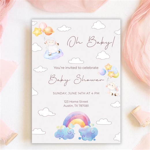 Whale Baby Shower Invitation Canva Template, Editable Digital Card (instant Download) - Etsy