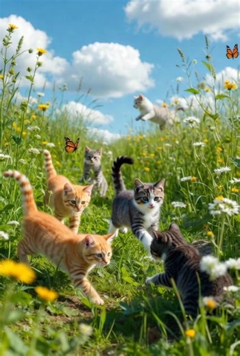 Adorable Cats Playing in Magical Flower Fields with Butterflies | Relaxing & Cute Kitty Moments #cat