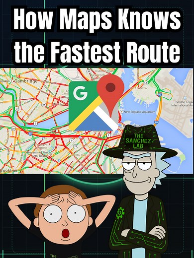 How does Google Maps really know the fastest route? Every time you drive, your phone is feeding data to Google Maps. Millions of tiny sensors create live traffic maps, algorithms like Dijkstra & A* calculate routes, and Google even predicts jams before they happen. #rickandmorty #GoogleMaps #Algorithms #TechTok #LearnOnTikTok