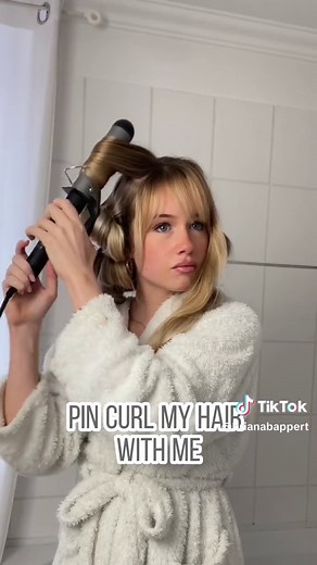 super easy pin curls with bobby pins🩵#pincurls #pincurltutorial #bouncyhair #longhair #bangs