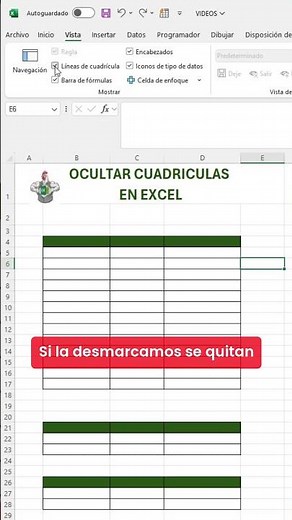 OCULTAR LINEAS DE CUADRICULAS EN EXCEL