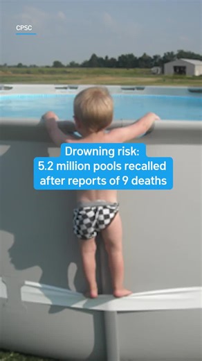 The U.S. Consumer Product Safety Commission is recalling about 5 million above-ground pools because of a potential drowning risk after the deaths of nine children over a 15-year span. The recall impacts pools that are 48-inch and taller that use compression straps. These straps wrap around the pool on the outside of the supporting poles, and may create a foothold, allowing a child to access the pool even if the ladder is removed and drown. At least nine children under the age of 3 have drowned i