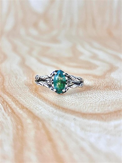Natural Green Moss Agate Ring, Handmade Leaves Tree Branches Ring, Celestial 925 Sterling Silver Ring, Anniversary Ring for Gift - Etsy Australia