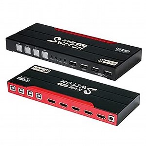 Kvm Switch Selector,Control 4 Computers USB Switch Peripheral Switcher, with One Button Switch,5 HDMI Cables and 4 USB2.0 Square Port Printing Line, Apply to PC Printer Scanner Mouse Keyboard