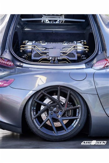 Bagged Mercedes Benz AMG GT with Airllen pre-built hardline setup , simple installation . Various hardline design options. make to order ! #airllen #airmanagement #airsuspension #airride #airbagsuspension