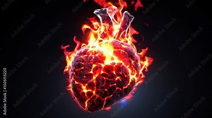 Fiery heart transformation with flames and energy pulses in high resolution