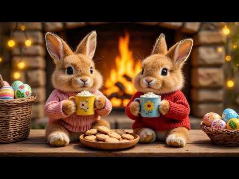 Happy Easter Day 🐰 Cozy Café Ambience ☕Fireplace Warmth, Relaxing Spring Piano Music, Easter Bunnies