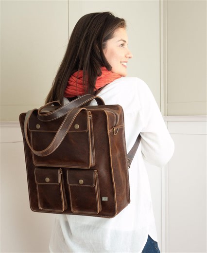 Brown Leather Convertible Backpack Purse, Shoulder Bag, Crossbody Tote - Etsy