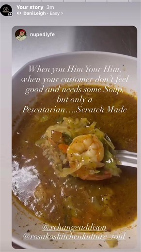 Sometimes hospitality isn’t about the menu it’s about the moment. One of my regulars wasn’t feeling well today so I went off script and made him some homemade soup. He’s a pescatarian so I made sure it was nourishing comforting and made with love. That’s what taking care of people really looks like. People always remember how you made them feel….. #Rosakos #rosakoskitchenkulture #HospitalityMatters #FoodIsLove #love @DaniLeigh