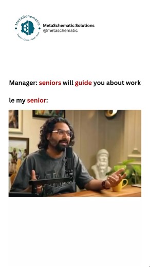 MetaSchematic Solutions on Instagram: "Manager: seniors will guide you about the work Le my senior: 😂 Tag your friends who go through this in their corporate jobs! [human resources, Manager, Corporate ,IT team, Developer life, ClientHumor, TechHumor, office memes, agency life, design memes, creative agency, office colleague memes, digital marketing, seo, social media marketing, funny marketing, marketing memes, ui ux design, website design, content marketing, marketing agency, social media stra