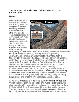 Study of Lahars & STEM - No Prep - Worksheet - 100% Editable
