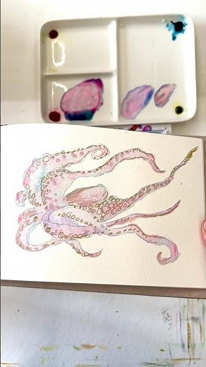Octopus in Kuretake Granulating Colors painted wet-in-wet for #worldwatercolormonth
